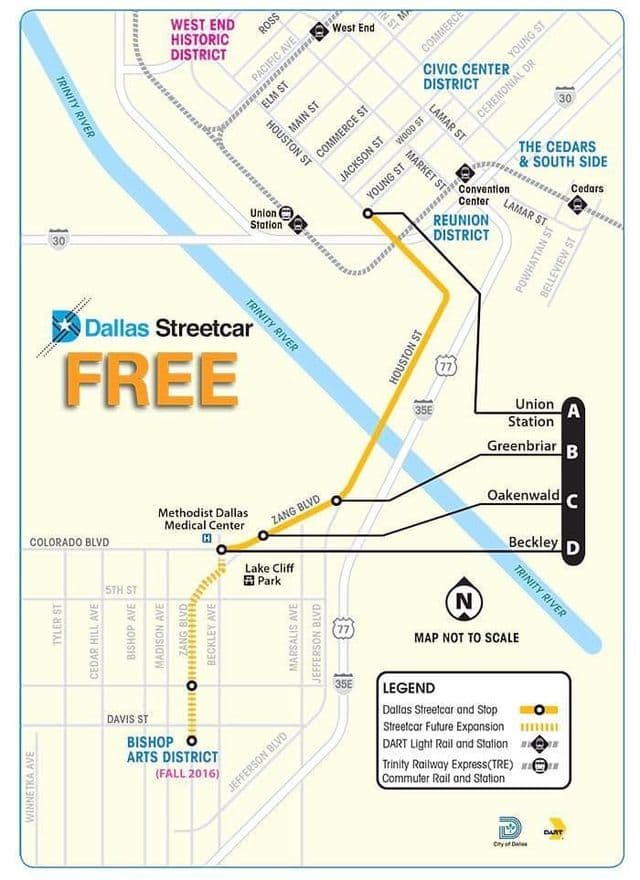Mappa delle stazioni del tram di Dallas