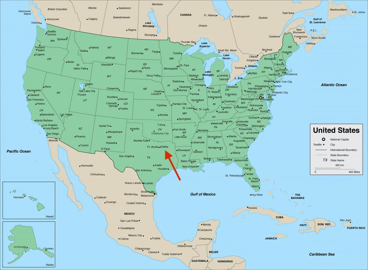 Dallas su Texas - Mappa degli Stati Uniti
