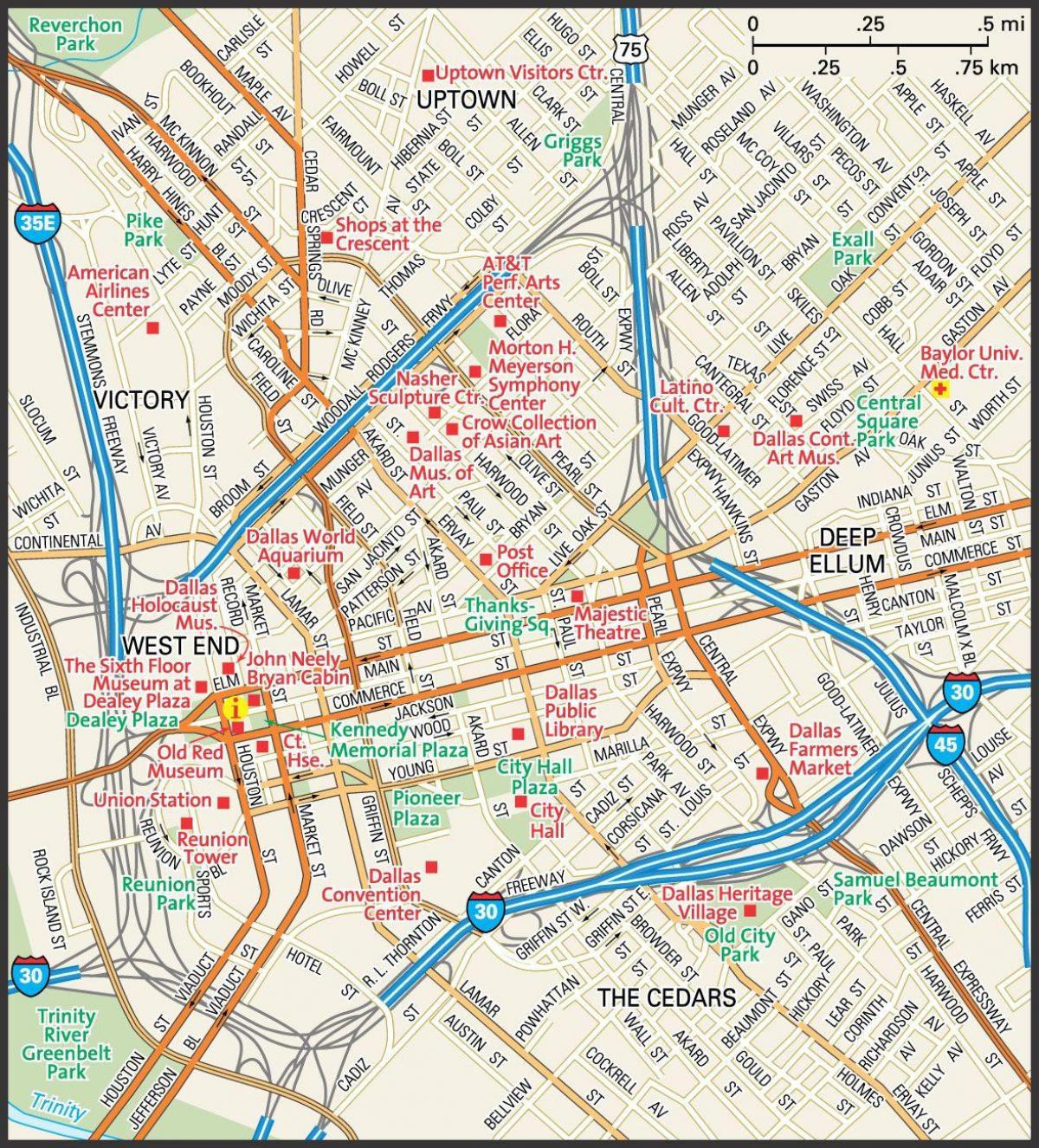 Mappa del centro di Dallas