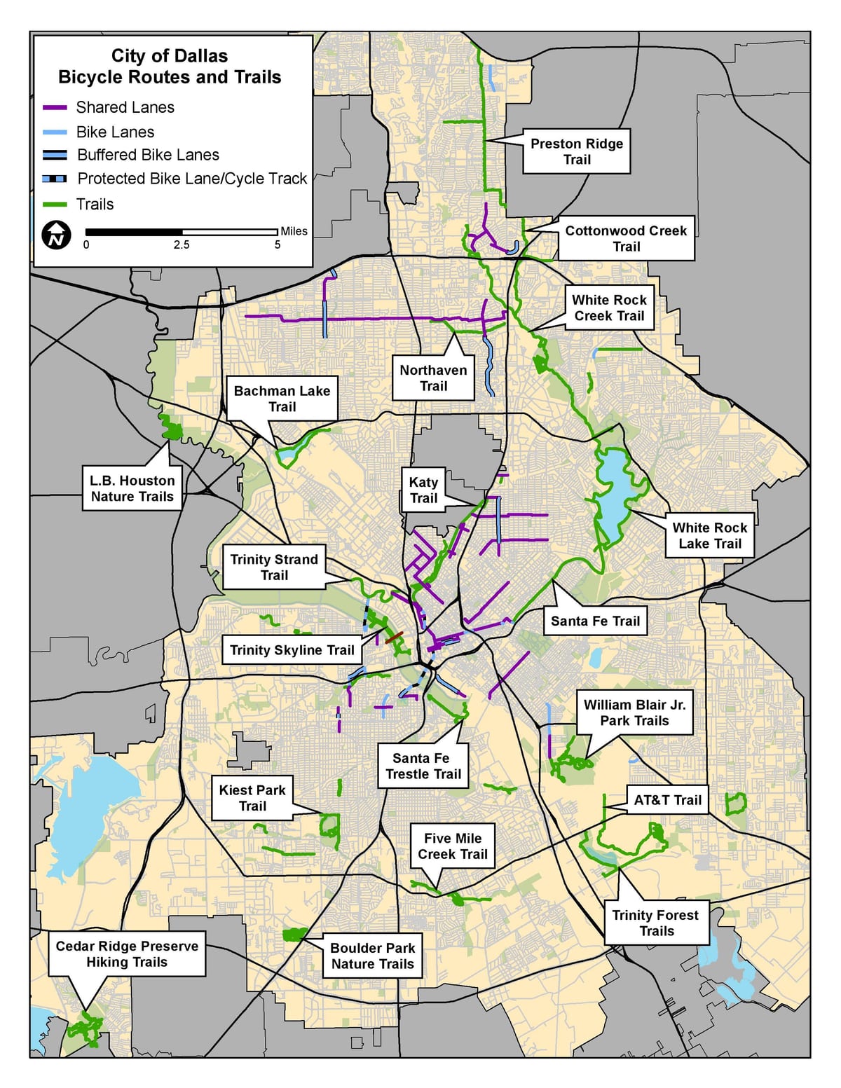 Mappa delle piste ciclabili di Dallas